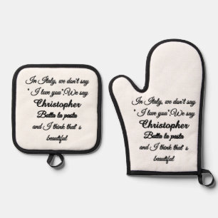 Personalized Funny Italian Quote Butta La Pasta Ov Oven Mitt & Pot Holder Set