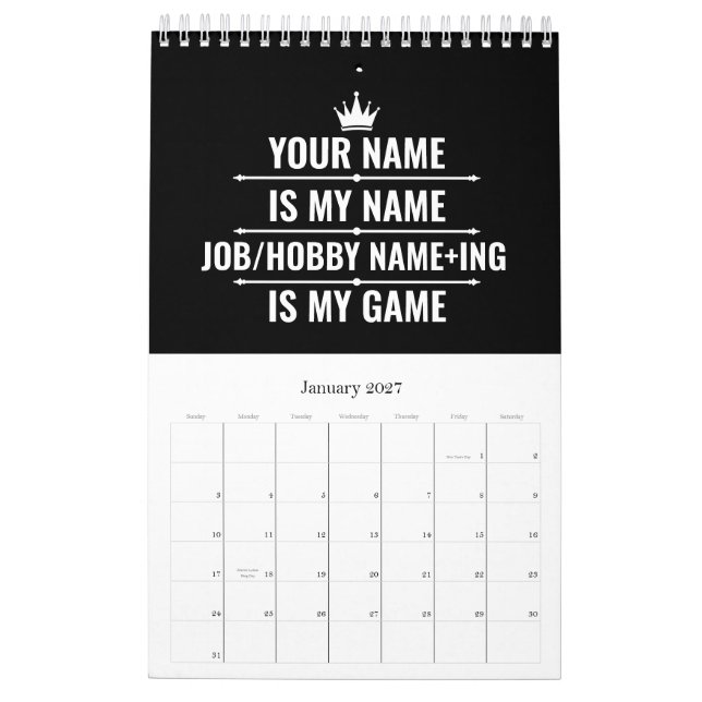 Personalized Funny Job and Hobby Name Calendar (Jan 2027)