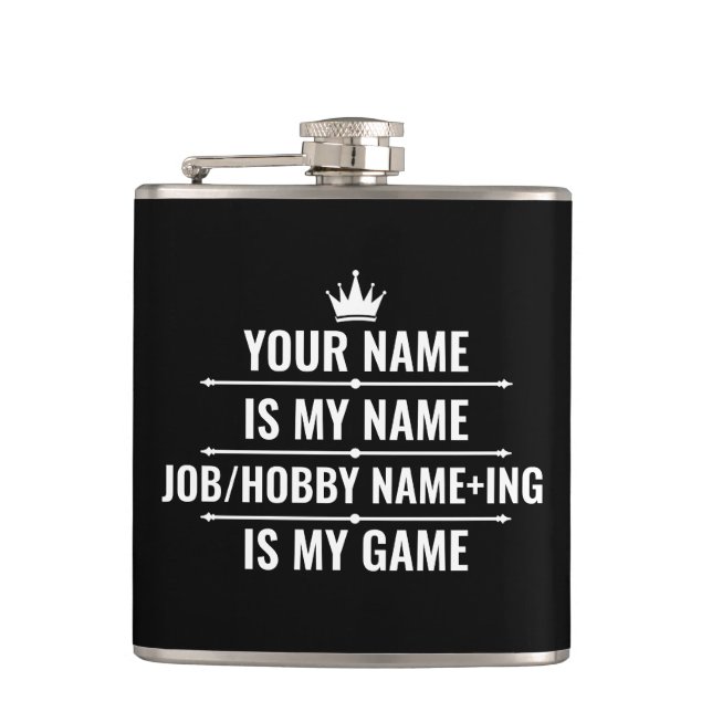 Personalized Funny Job and Hobby Name Hip Flask (Front)