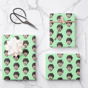Personalized Funny Lime Green Custom Face Photo Wrapping Paper Sheet