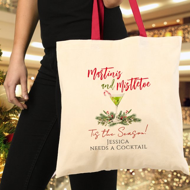 Personalized Funny Martinis and Mistletoe Tote Bag (Creator Uploaded)