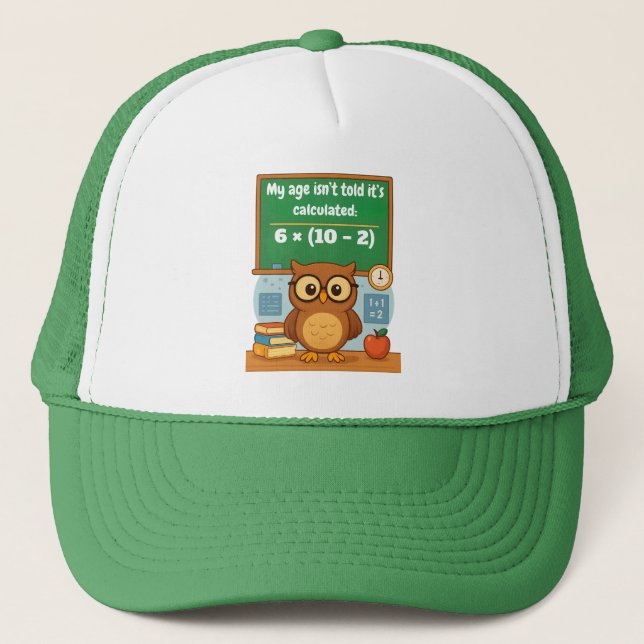 Personalized Funny Math Lover Humor Owl Birthday  Trucker Hat (Front)