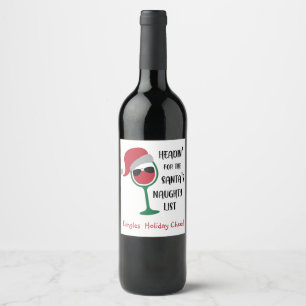 Personalized, Funny,  "Naughty List" Christmas Wine Label