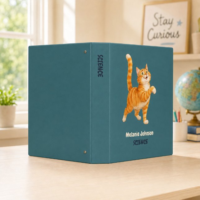 Personalized Funny Orange Cat Dark Teal School Binder (Personalized Funny Orange Cat Dark Teal School 3 Ring Binder)