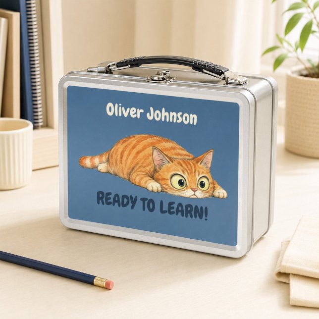 Personalized Funny Orange Cat Denim Blue Metal  Lunch Box (Personalized Funny Orange Cat Denim Blue Metal Lunch Box)