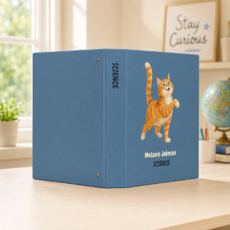 Personalized Funny Orange Cat Denim Blue School Binder