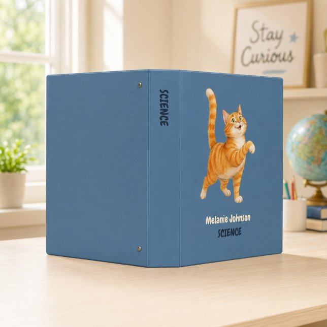 Personalized Funny Orange Cat Denim Blue School Binder (Personalized Funny Orange Cat Denim Blue School 3 Ring Binder)