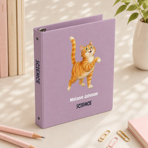 Personalized Funny Orange Cat Mauve School Subject Binder