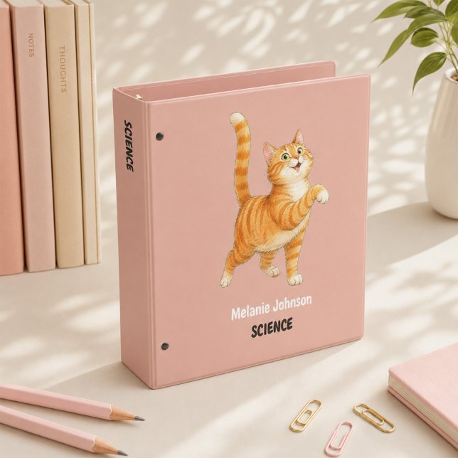 Personalized Funny Orange Cat Pink School Subject  Binder (Personalized Funny Orange Cat Pink School Subject 3 Ring Binder)