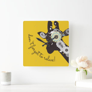 Personalized Funny Paisley Giraffe Boho Relaxing Square Wall Clock