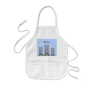 Personalized Funny Peeping Easter Bunnies Blue Kids Apron