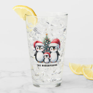 Personalized Funny Penguins Family Christmas Glass