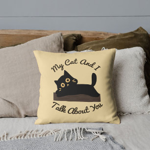 Personalized Funny Pet Lover Cat Quote Black Beige Throw Pillow