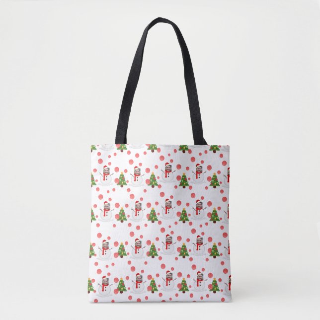 Personalized Funny Photo Face Snowman Christmas Tote Bag (Front)