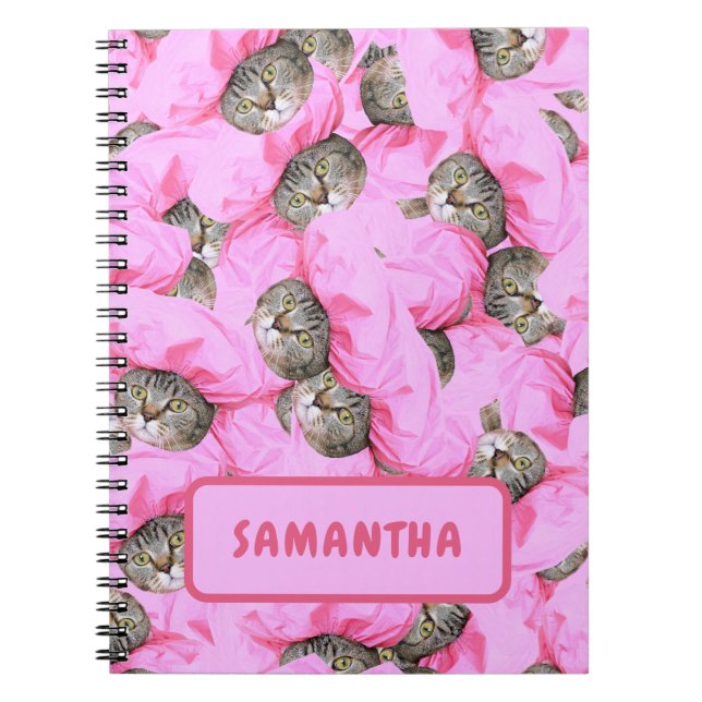 Personalized Funny Pink Cat Notebook (Front)
