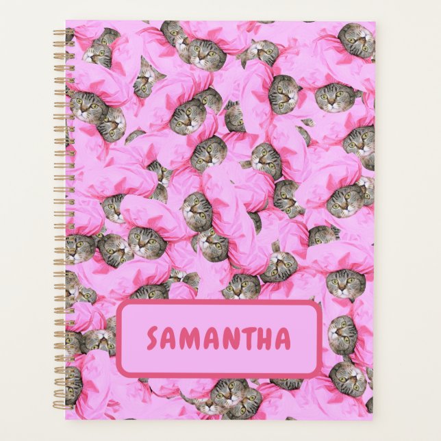 Personalized Funny Pink Cat Planner (Front)