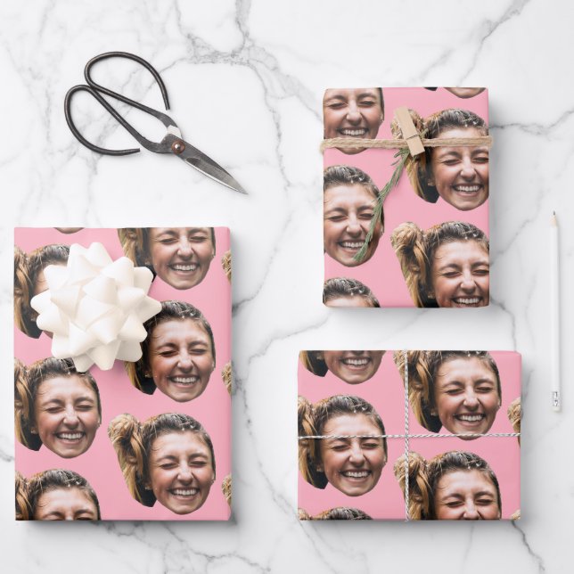Personalized Funny Pink Custom Face Photo Girly Wrapping Paper Sheet (Front)