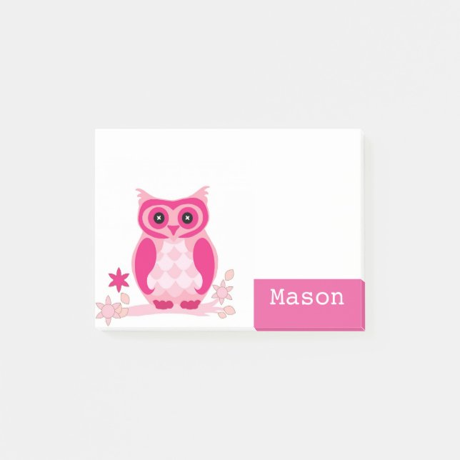 Personalized Funny Pink Owl Post-it Notes (Front)