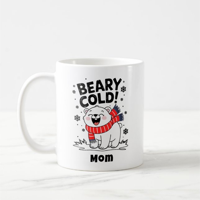 Personalized Funny Polar Beary Cold Christmas Coffee Mug (Left)