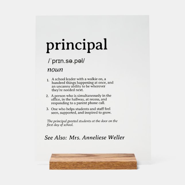 Personalized Funny Principal Definition Acrylic Sign (Front)