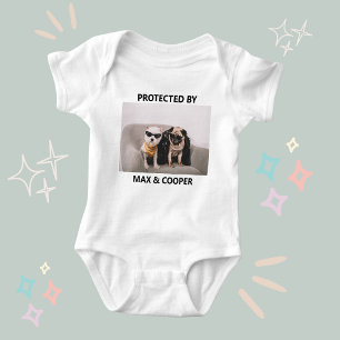 Personalized Funny Protected By Dogs Photo Baby Bodysuit