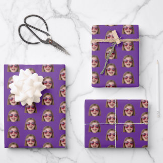 Personalized Funny Purple Custom Face Photo   Wrapping Paper Sheet