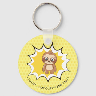 Personalized Funny Quote   Yellow Polka Dot Sloth Keychain