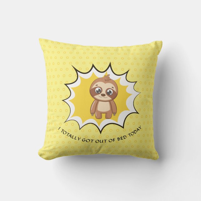 Personalized Funny Quote | Yellow Polka Dot Sloth Throw Pillow (Front)