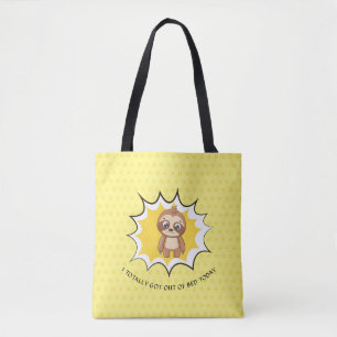 Personalized Funny Quote Yellow Polka Dot Sloth Tote Bag