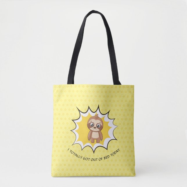 Personalized Funny Quote | Yellow Polka Dot Sloth Tote Bag (Front)