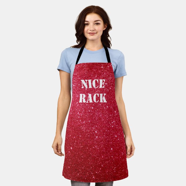 Personalized Funny Red Glitter "Nice Rack" Apron (Worn)