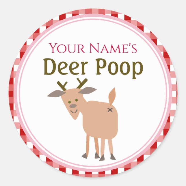 Personalized Funny Reindeer Poop Christmas Gift Classic Round Sticker (Front)