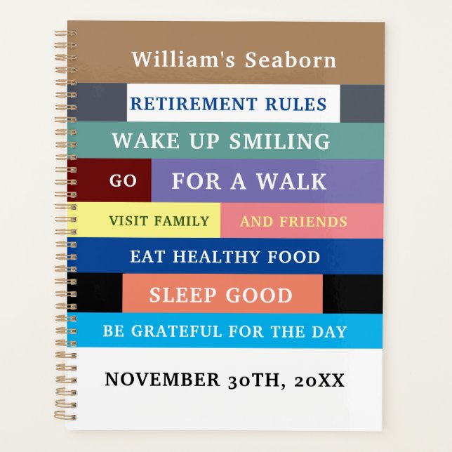 Personalized Funny Retirement Rules Humour Planner (Front)
