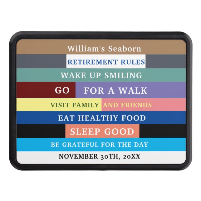 Personalized Funny Retirement Rules Humour Trailer Hitch Cover (Front)