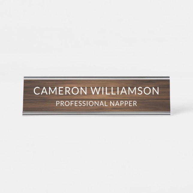 Personalized Funny Retro Wood Paneling Napper Naps Desk Name Plate (Front)