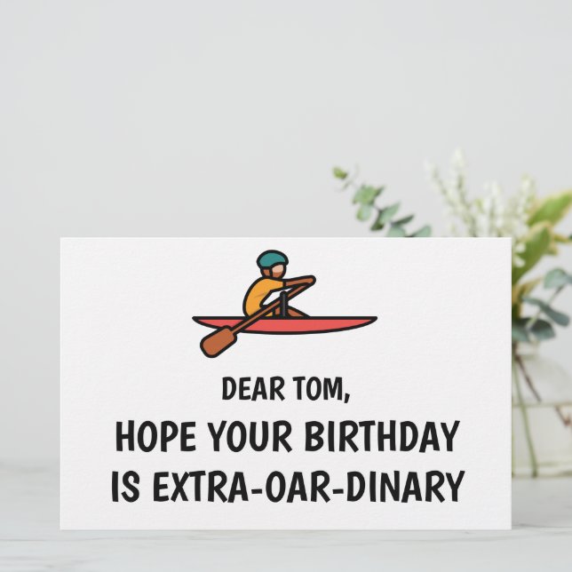 Personalized Funny Rowing Happy Birthday card (Standing Front)