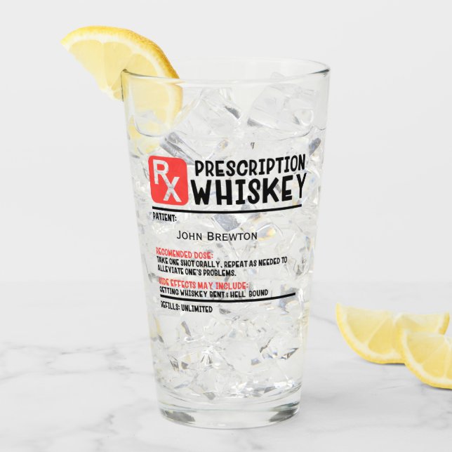 Personalized Funny RX Whiskey Prescription Glass (Front Ice)