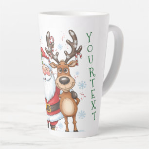 Personalized Funny Santa and Reindeer Christmas Latte Mug