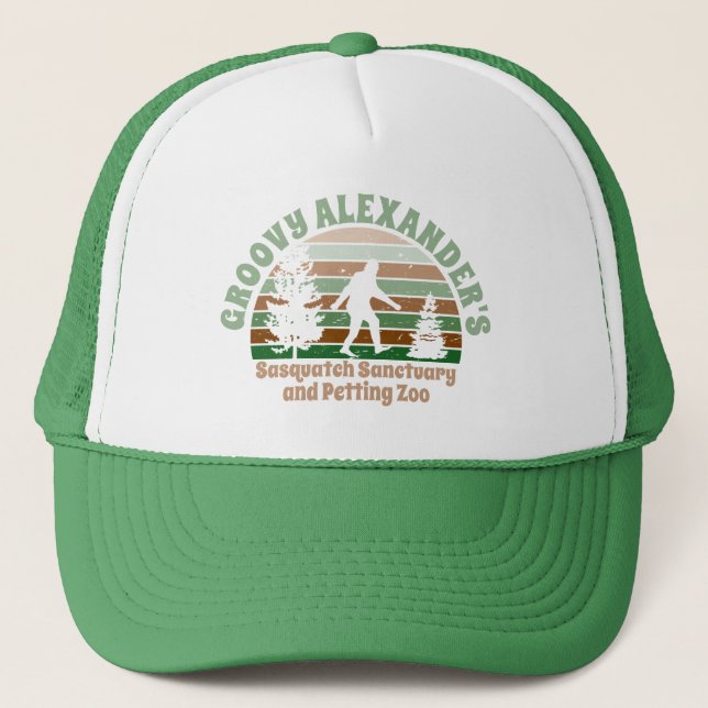 Personalized Funny Sasquatch Sanctuary Trucker Hat (Front)