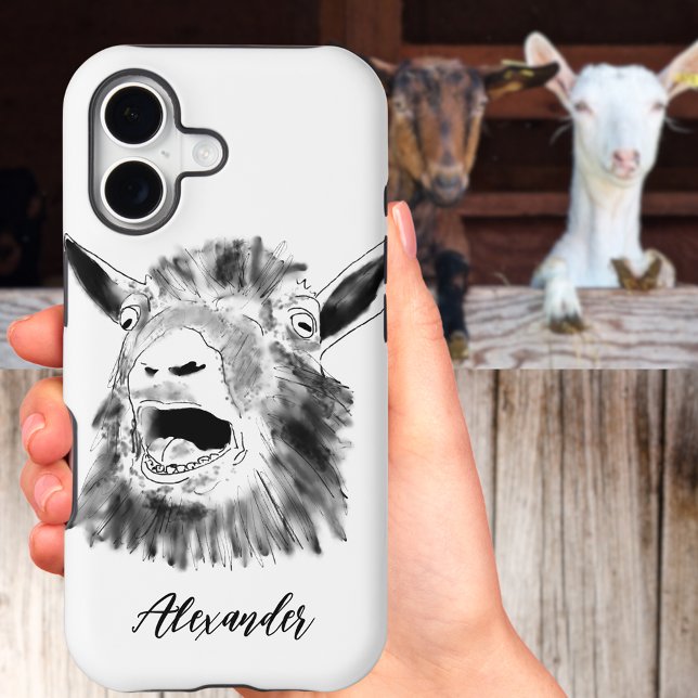Personalized Funny Screaming Goat Black and White  (Personalized funny screaming goat black and white art iPhone case)
