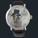 Personalized funny sheep  character watch<br><div class="desc">Easily personalize this funny cute sheep  character wearing black wedding top hat  on a vintage grey and white damask background,  with your name or monogram initials.  Delete the  numbers / numerals if you wish. For matching products and more fun animal characters visit the VINTAGEPRINTSTORE.  Design by Oconnart.</div>