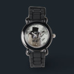 Personalized funny sheep  character watch<br><div class="desc">Easily personalize this funny cute sheep  character wearing black wedding top hat  on a vintage grey and white damask background,  with your name or monogram initials.  Delete the  numbers / numerals if you wish. For matching products and more fun animal characters visit the VINTAGEPRINTSTORE.  Design by Oconnart.</div>