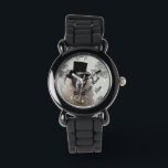 Personalized funny sheep character watch<br><div class="desc">Easily personalize this funny cute sheep character wearing black wedding top hat on a vintage grey and white damask background, with your name or monogram initials. Delete the numbers / numerals if you wish. For matching products and more fun animal characters visit the VINTAGEPRINTSTORE. Design by Oconnart.</div>