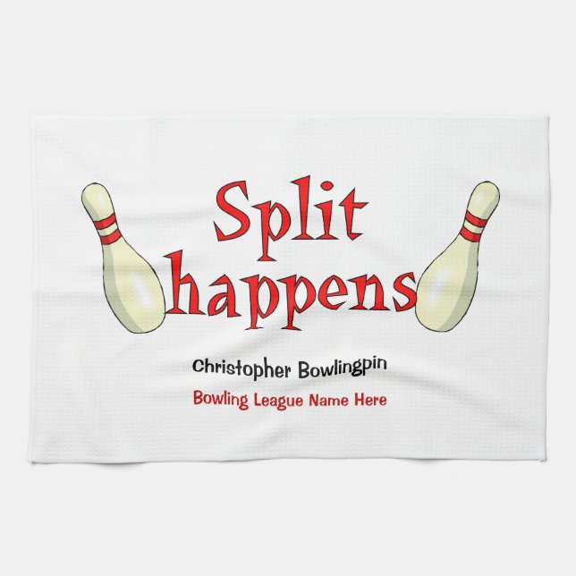 Personalized funny split happens bowling towel (Horizontal)