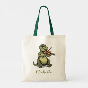 Personalized Funny T-Rex Dinosaur Playing Violin   Tote Bag