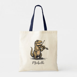 Personalized Funny T-Rex Dinosaur Playing Violin   Tote Bag