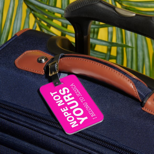 Personalized Funny Travel | Bright Pink Luggage Tag (Front Insitu 1)