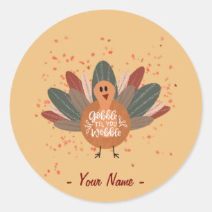 Personalized Funny Turkey in Fall Classic Round Sticker
