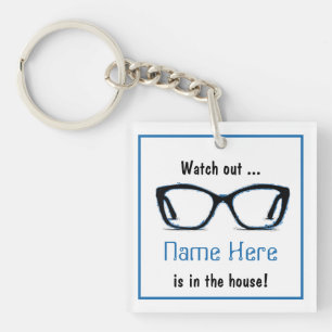 Personalized Funny "Watch out" Black Spectacle Art Keychain