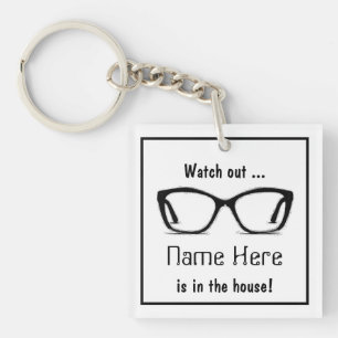 Personalized Funny "Watch out" Black Spectacles Keychain
